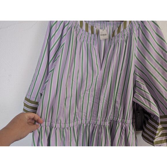 NWT Lane Bryant Striped Midi Dress Womens 22 Purple Green Balloon Sleeve Coastal - Picture 3 of 7
